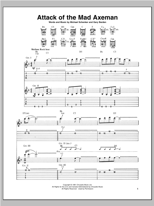 Download Michael Schenker Attack Of The Mad Axeman Sheet Music and learn how to play Guitar Tab PDF digital score in minutes