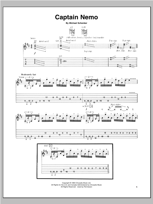 Download Michael Schenker Captain Nemo Sheet Music and learn how to play Guitar Tab PDF digital score in minutes