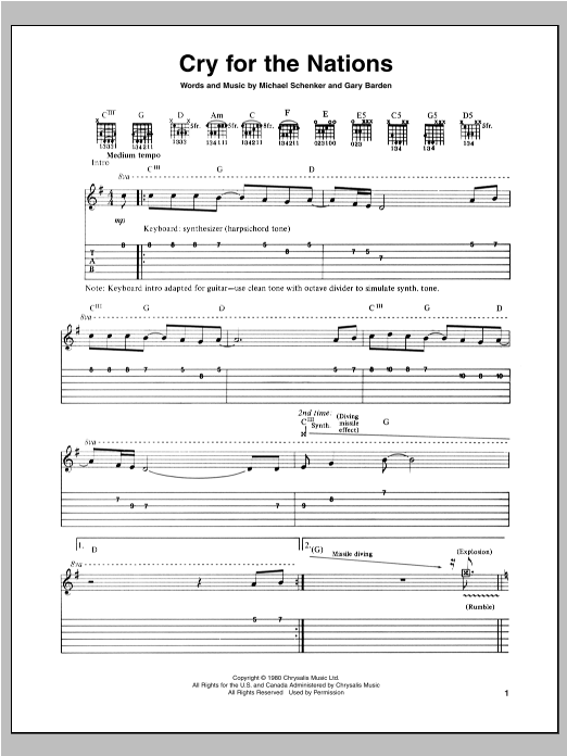Download Michael Schenker Cry For The Nations Sheet Music and learn how to play Guitar Tab PDF digital score in minutes