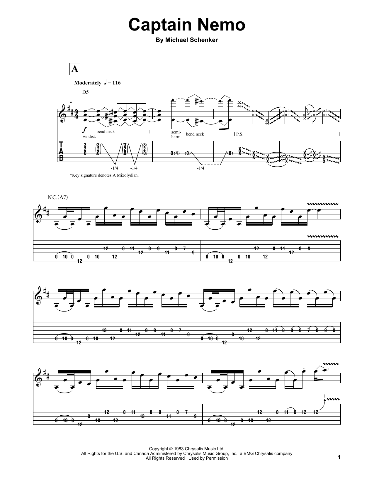 Download Michael Schenker Group Captain Nemo Sheet Music and learn how to play Guitar Tab PDF digital score in minutes