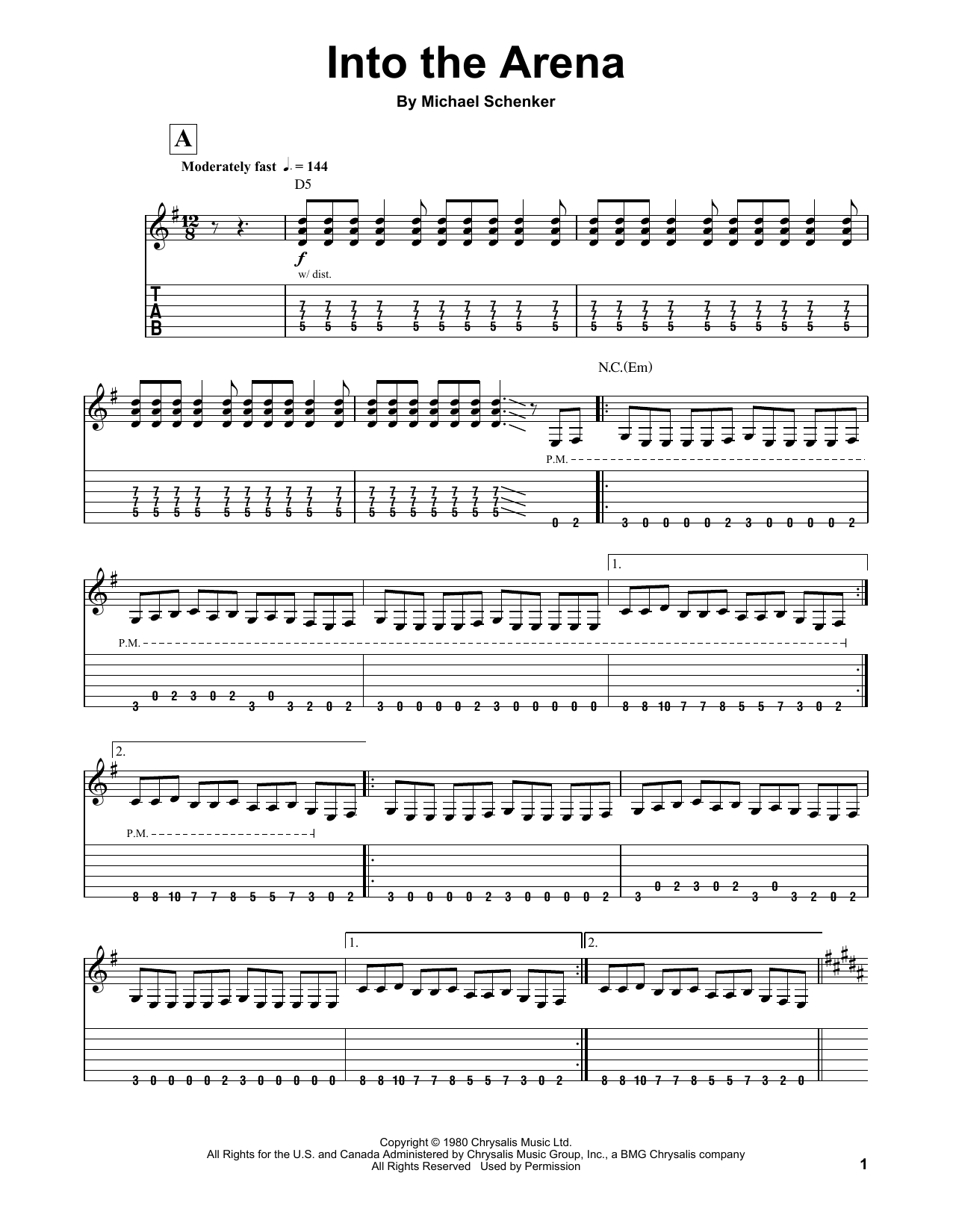 Download Michael Schenker Group Into The Arena Sheet Music and learn how to play Guitar Tab PDF digital score in minutes