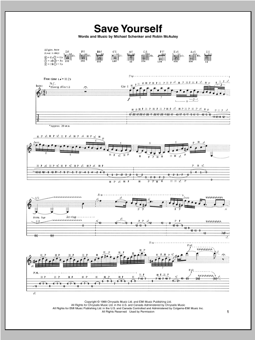Download Michael Schenker Save Yourself Sheet Music and learn how to play Guitar Tab PDF digital score in minutes