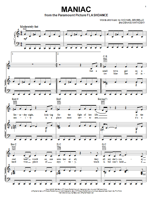Download Michael Sembello Maniac Sheet Music and learn how to play Violin PDF digital score in minutes