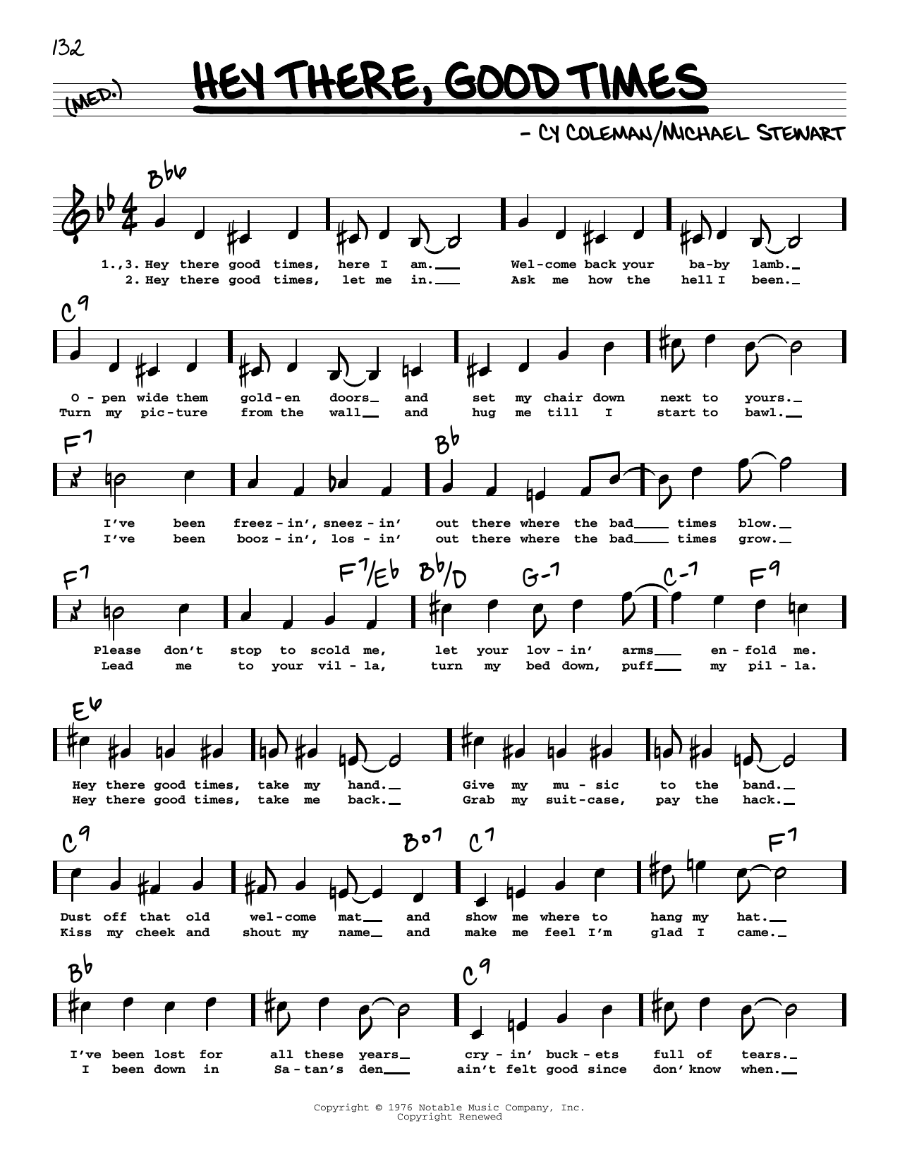 Download Michael Stewart Hey There, Good Times (High Voice) Sheet Music and learn how to play Real Book – Melody, Lyrics & Chords PDF digital score in minutes