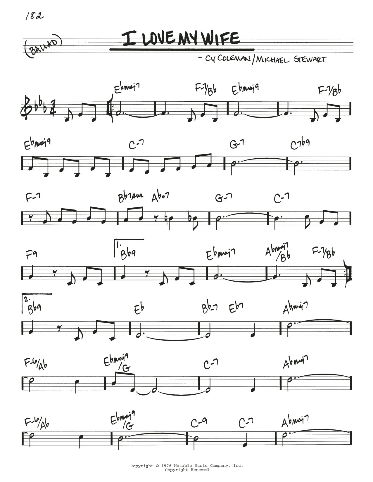 Download Michael Stewart I Love My Wife Sheet Music and learn how to play Real Book – Melody & Chords PDF digital score in minutes