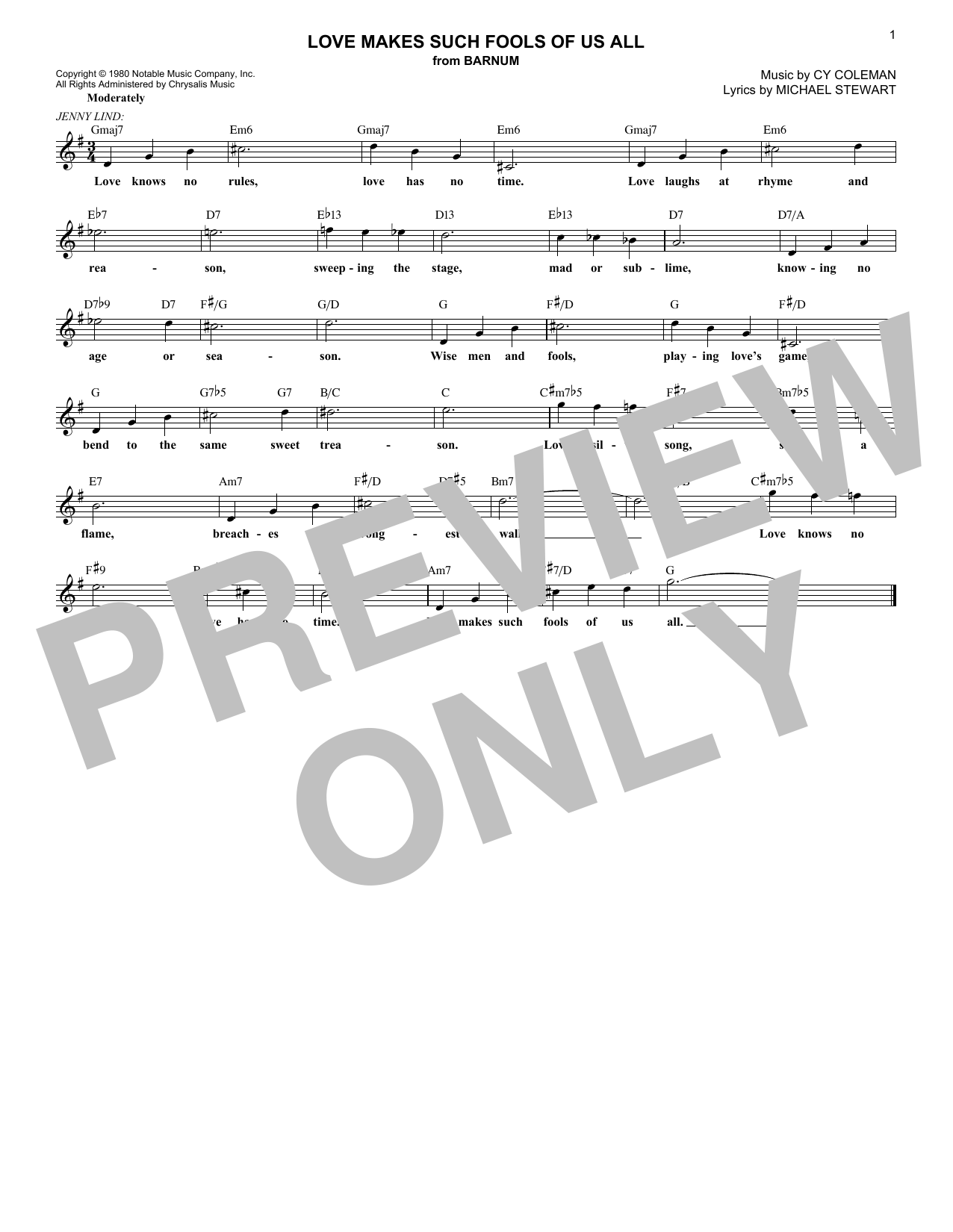 Download Cy Coleman Love Makes Such Fools Of Us All Sheet Music and learn how to play Melody Line, Lyrics & Chords PDF digital score in minutes