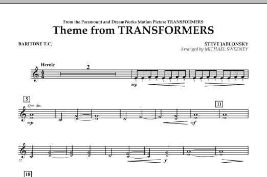 Download Michael Sweeney Theme From Transformers - Baritone T.C. Sheet Music and learn how to play Concert Band PDF digital score in minutes