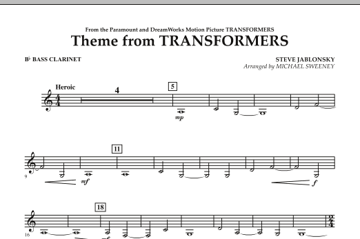 Download Michael Sweeney Theme From Transformers - Bb Bass Clarinet Sheet Music and learn how to play Concert Band PDF digital score in minutes