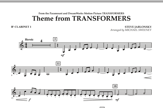 Download Michael Sweeney Theme From Transformers - Bb Clarinet 1 Sheet Music and learn how to play Concert Band PDF digital score in minutes