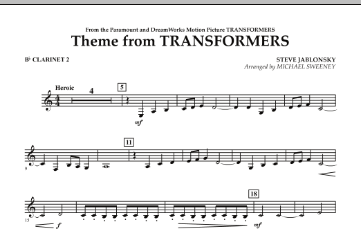 Download Michael Sweeney Theme From Transformers - Bb Clarinet 2 Sheet Music and learn how to play Concert Band PDF digital score in minutes