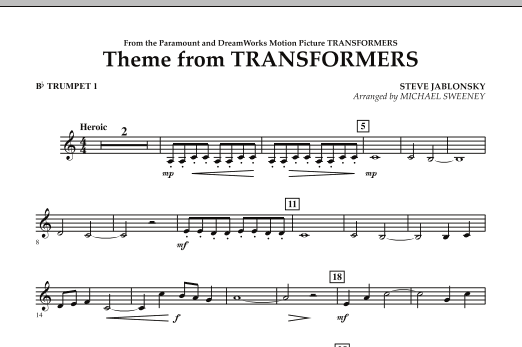 Download Michael Sweeney Theme From Transformers - Bb Trumpet 1 Sheet Music and learn how to play Concert Band PDF digital score in minutes