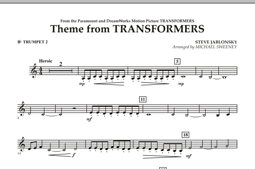 Download Michael Sweeney Theme From Transformers - Bb Trumpet 2 Sheet Music and learn how to play Concert Band PDF digital score in minutes