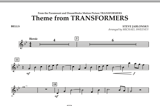 Download Michael Sweeney Theme From Transformers - Bells Sheet Music and learn how to play Concert Band PDF digital score in minutes