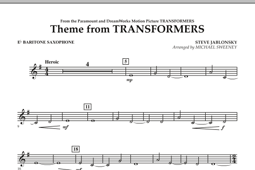 Download Michael Sweeney Theme From Transformers - Eb Baritone Saxophone Sheet Music and learn how to play Concert Band PDF digital score in minutes