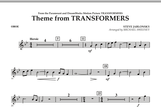 Download Michael Sweeney Theme From Transformers - Oboe Sheet Music and learn how to play Concert Band PDF digital score in minutes