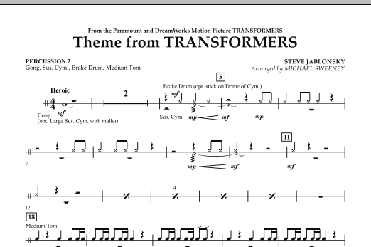 Download Michael Sweeney Theme From Transformers - Percussion 2 Sheet Music and learn how to play Concert Band PDF digital score in minutes