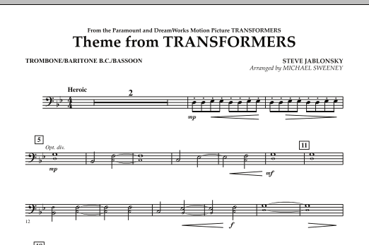 Download Michael Sweeney Theme From Transformers - Trombone/Baritone B.C./Bassoon Sheet Music and learn how to play Concert Band PDF digital score in minutes