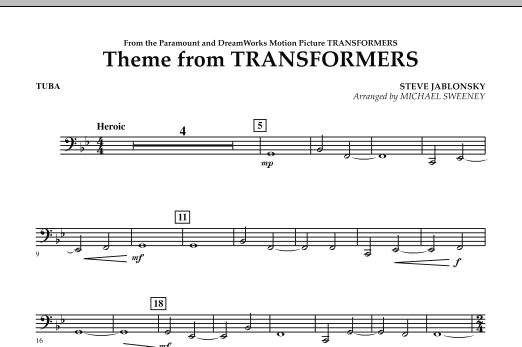 Download Michael Sweeney Theme From Transformers - Tuba Sheet Music and learn how to play Concert Band PDF digital score in minutes