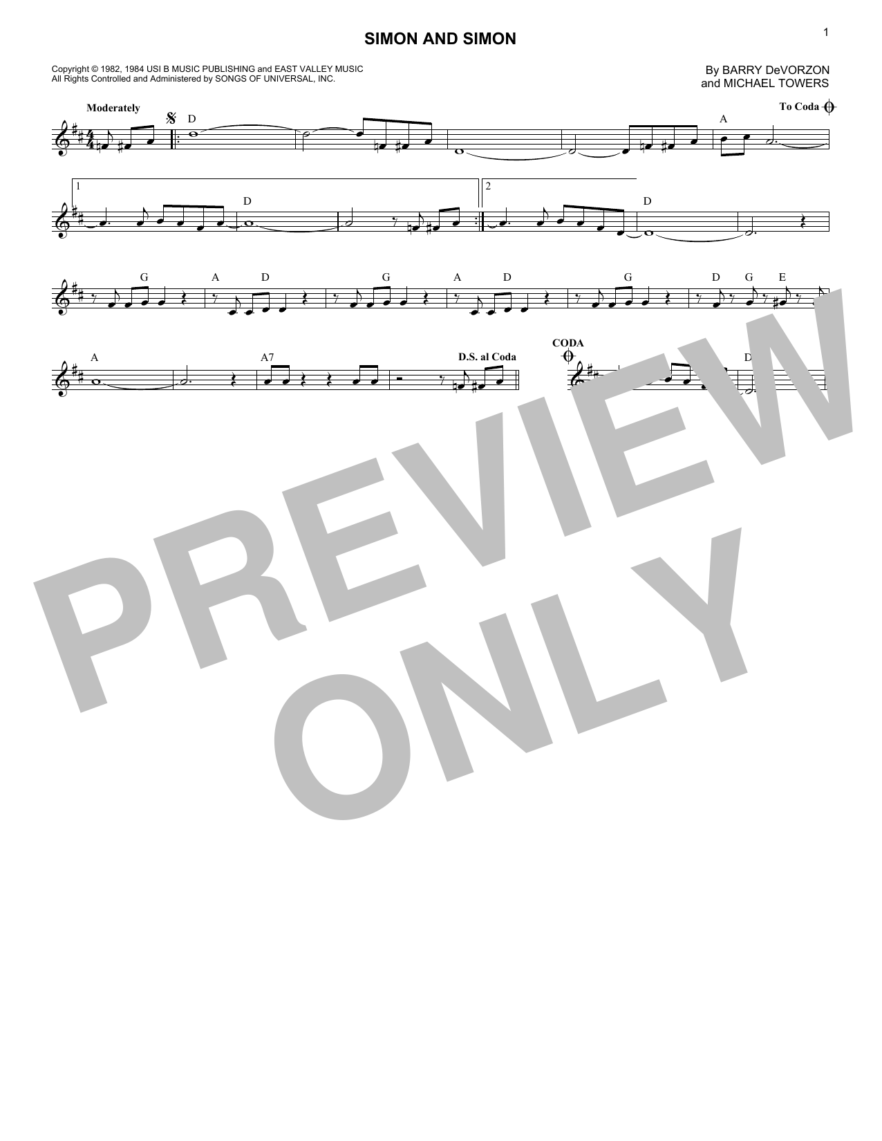 Download Michael Towers Simon And Simon Sheet Music and learn how to play Lead Sheet / Fake Book PDF digital score in minutes