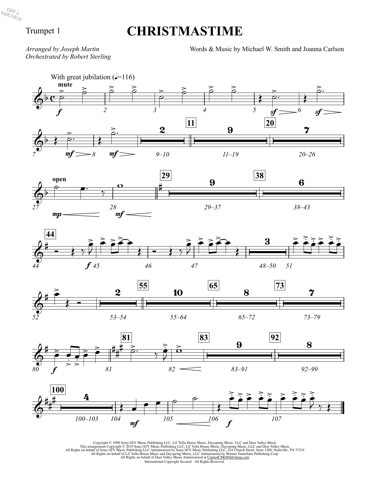 Download Michael W. Smith & Joanna Carlson Christmastime (arr. Joseph M. Martin) - Bb Trumpet 1 Sheet Music and learn how to play Choir Instrumental Pak PDF digital score in minutes