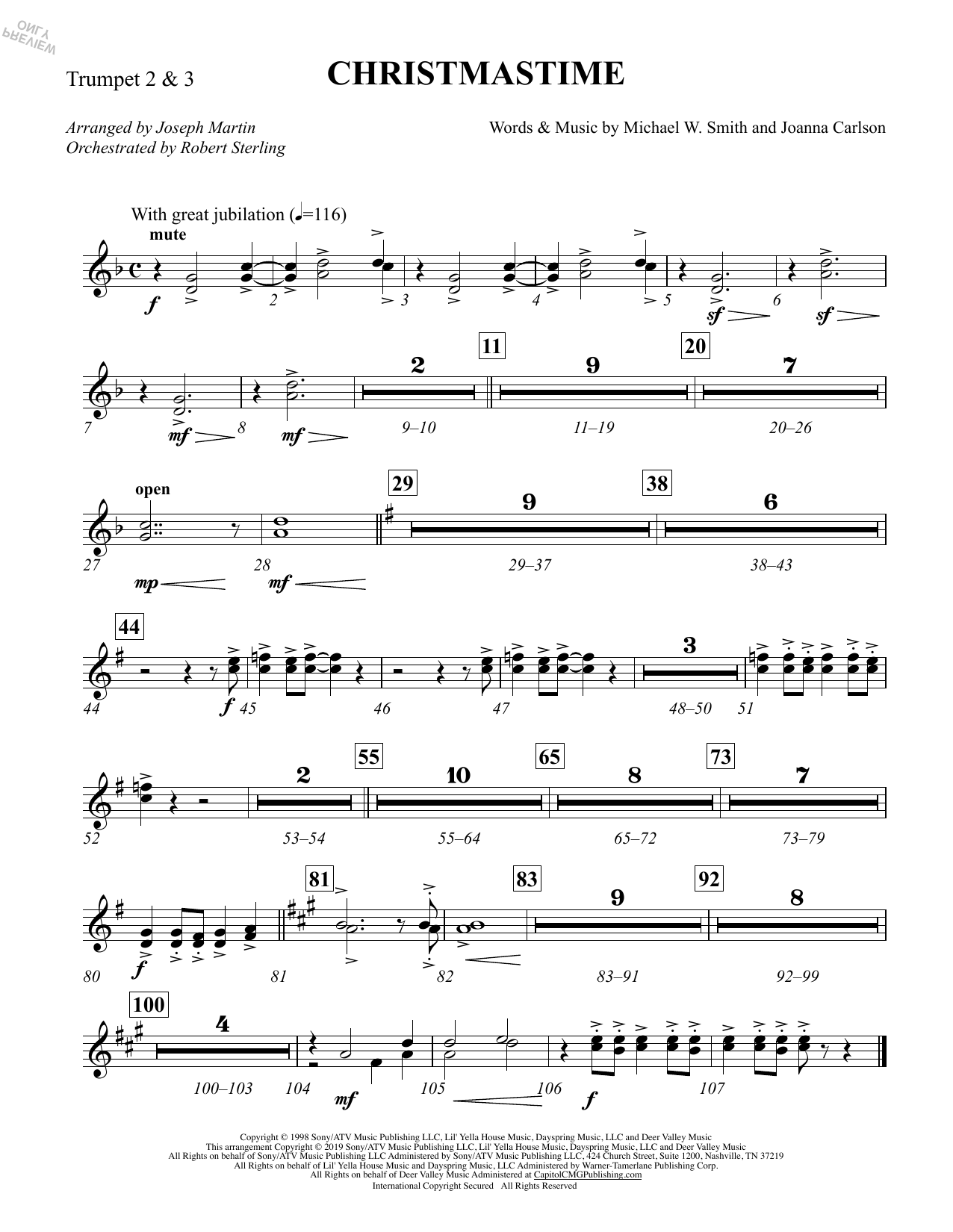 Download Michael W. Smith & Joanna Carlson Christmastime (arr. Joseph M. Martin) - Bb Trumpet 2,3 Sheet Music and learn how to play Choir Instrumental Pak PDF digital score in minutes