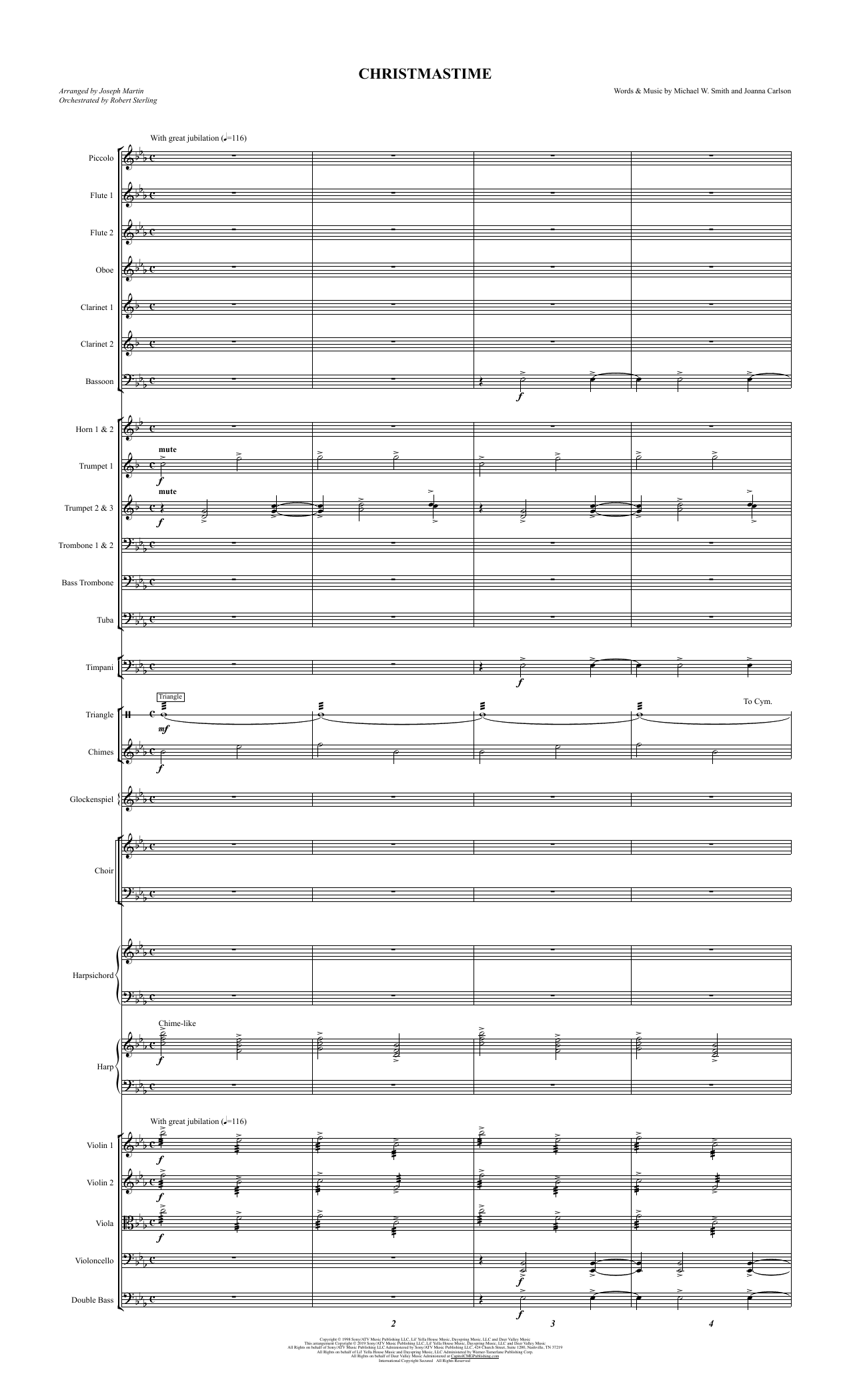 Download Michael W. Smith & Joanna Carlson Christmastime (arr. Joseph M. Martin) - Full Score Sheet Music and learn how to play Choir Instrumental Pak PDF digital score in minutes