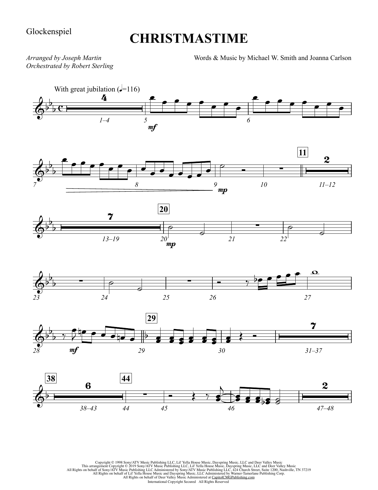 Download Michael W. Smith & Joanna Carlson Christmastime (arr. Joseph M. Martin) - Glockenspiel Sheet Music and learn how to play Choir Instrumental Pak PDF digital score in minutes