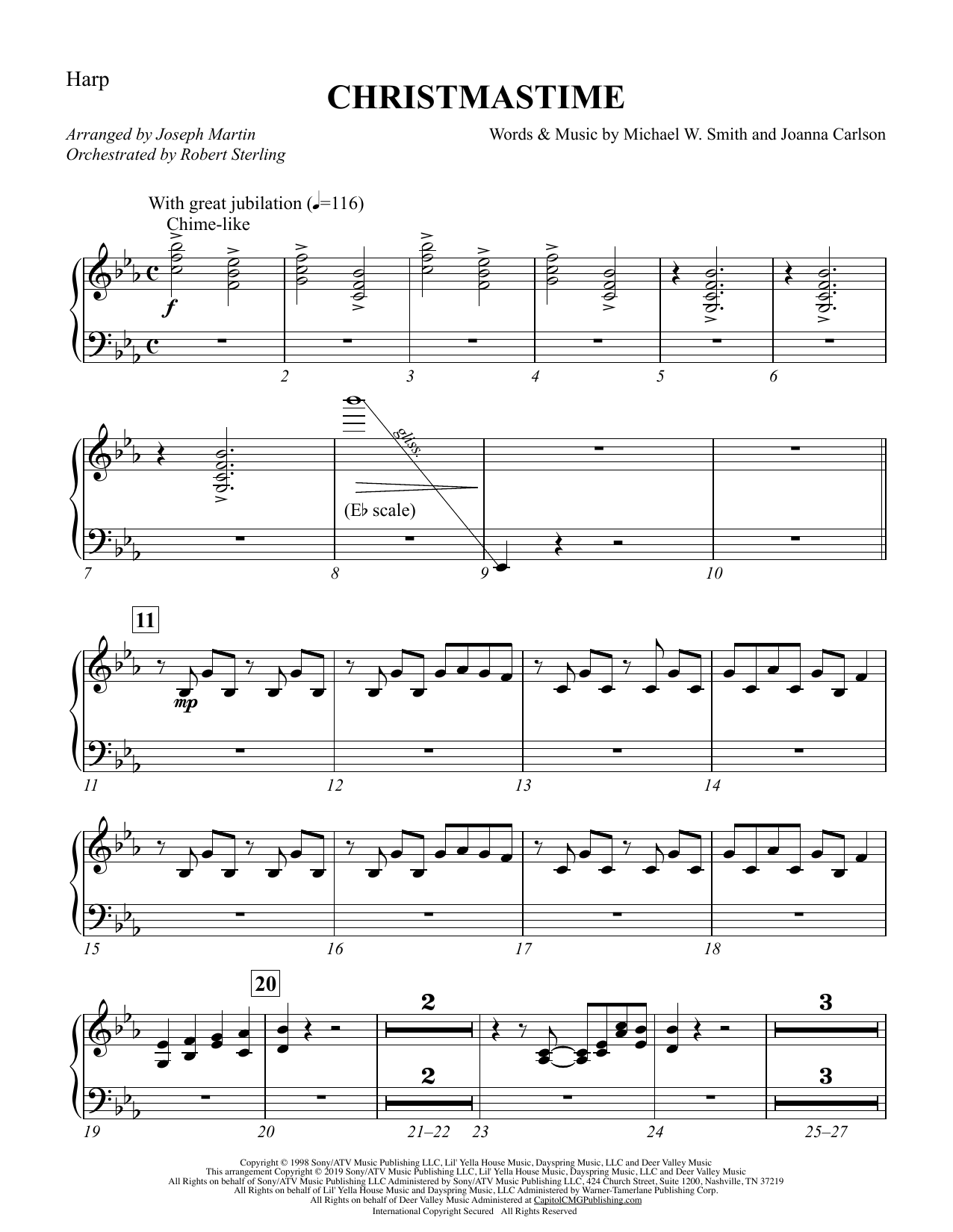 Download Michael W. Smith & Joanna Carlson Christmastime (arr. Joseph M. Martin) - Harp Sheet Music and learn how to play Choir Instrumental Pak PDF digital score in minutes