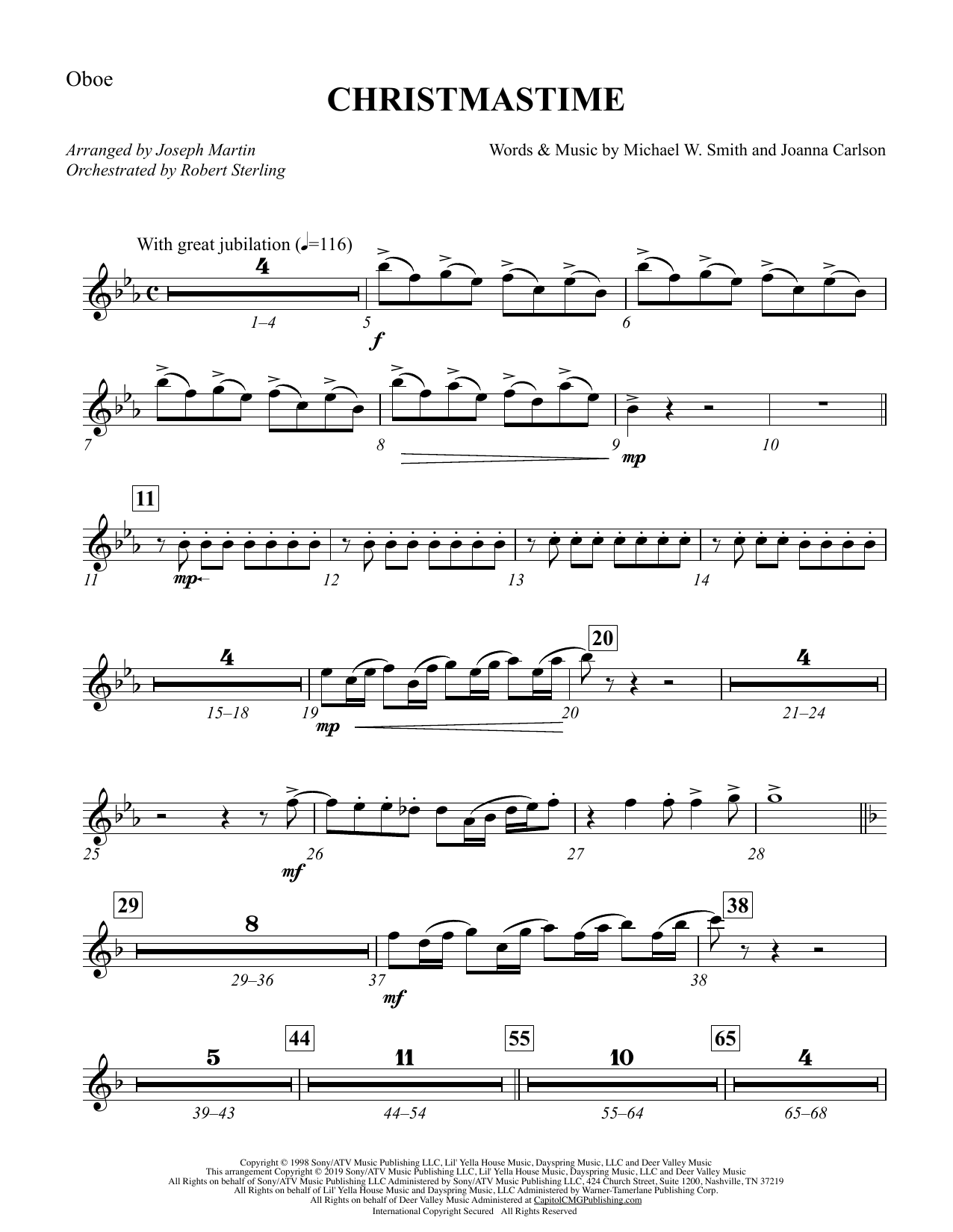 Download Michael W. Smith & Joanna Carlson Christmastime (arr. Joseph M. Martin) - Oboe Sheet Music and learn how to play Choir Instrumental Pak PDF digital score in minutes