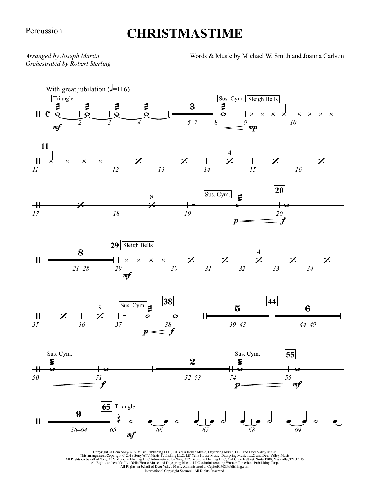 Download Michael W. Smith & Joanna Carlson Christmastime (arr. Joseph M. Martin) - Percussion Sheet Music and learn how to play Choir Instrumental Pak PDF digital score in minutes