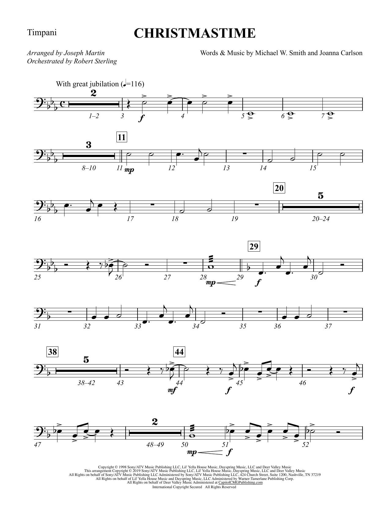 Download Michael W. Smith & Joanna Carlson Christmastime (arr. Joseph M. Martin) - Timpani Sheet Music and learn how to play Choir Instrumental Pak PDF digital score in minutes