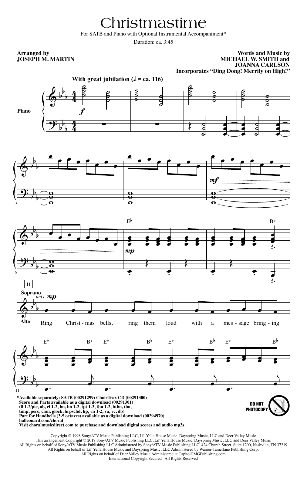 Download Michael W. Smith & Joanna Carlson Christmastime (arr. Joseph M. Martin) Sheet Music and learn how to play SATB Choir PDF digital score in minutes
