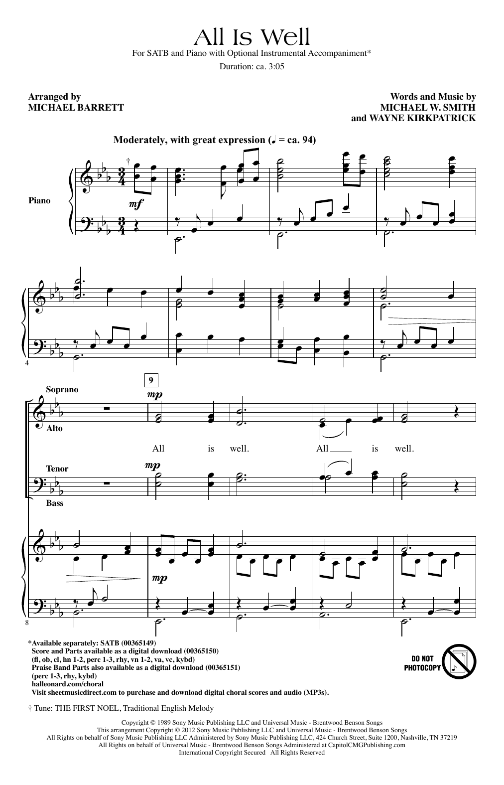 Download Michael W. Smith All Is Well (arr. Michael Barrett) Sheet Music and learn how to play SATB Choir PDF digital score in minutes