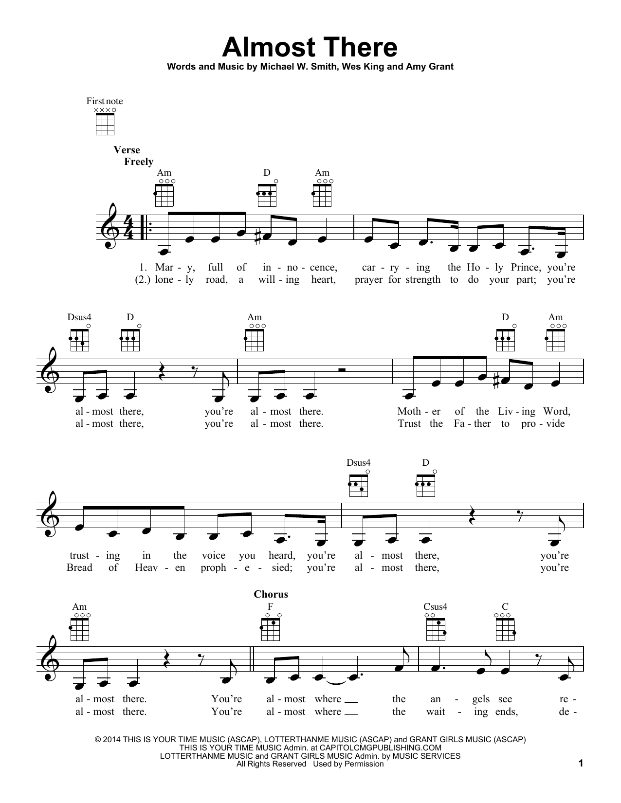 Download Michael W. Smith Almost There (feat. Amy Grant) Sheet Music and learn how to play Ukulele PDF digital score in minutes