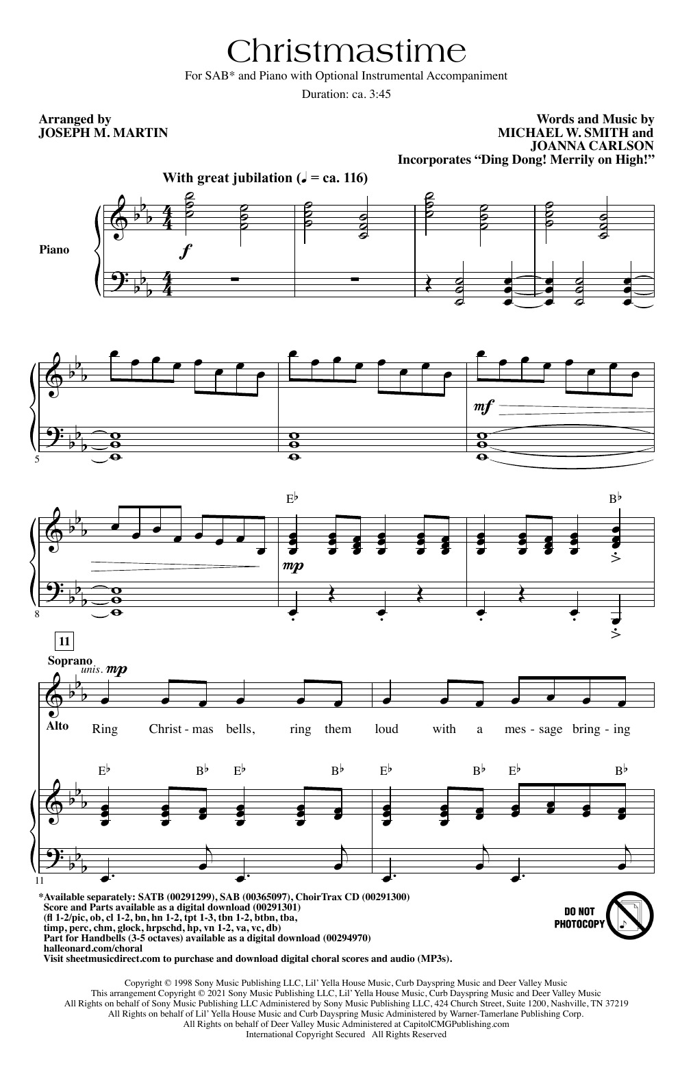 Download Michael W. Smith Christmastime (arr. Joseph M. Martin) Sheet Music and learn how to play SAB Choir PDF digital score in minutes
