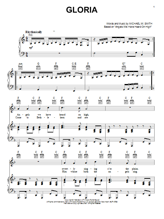 Download Michael W. Smith Gloria Sheet Music and learn how to play Melody Line, Lyrics & Chords PDF digital score in minutes