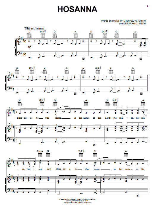 Download Michael W. Smith Hosanna Sheet Music and learn how to play Piano, Vocal & Guitar (Right-Hand Melody) PDF digital score in minutes
