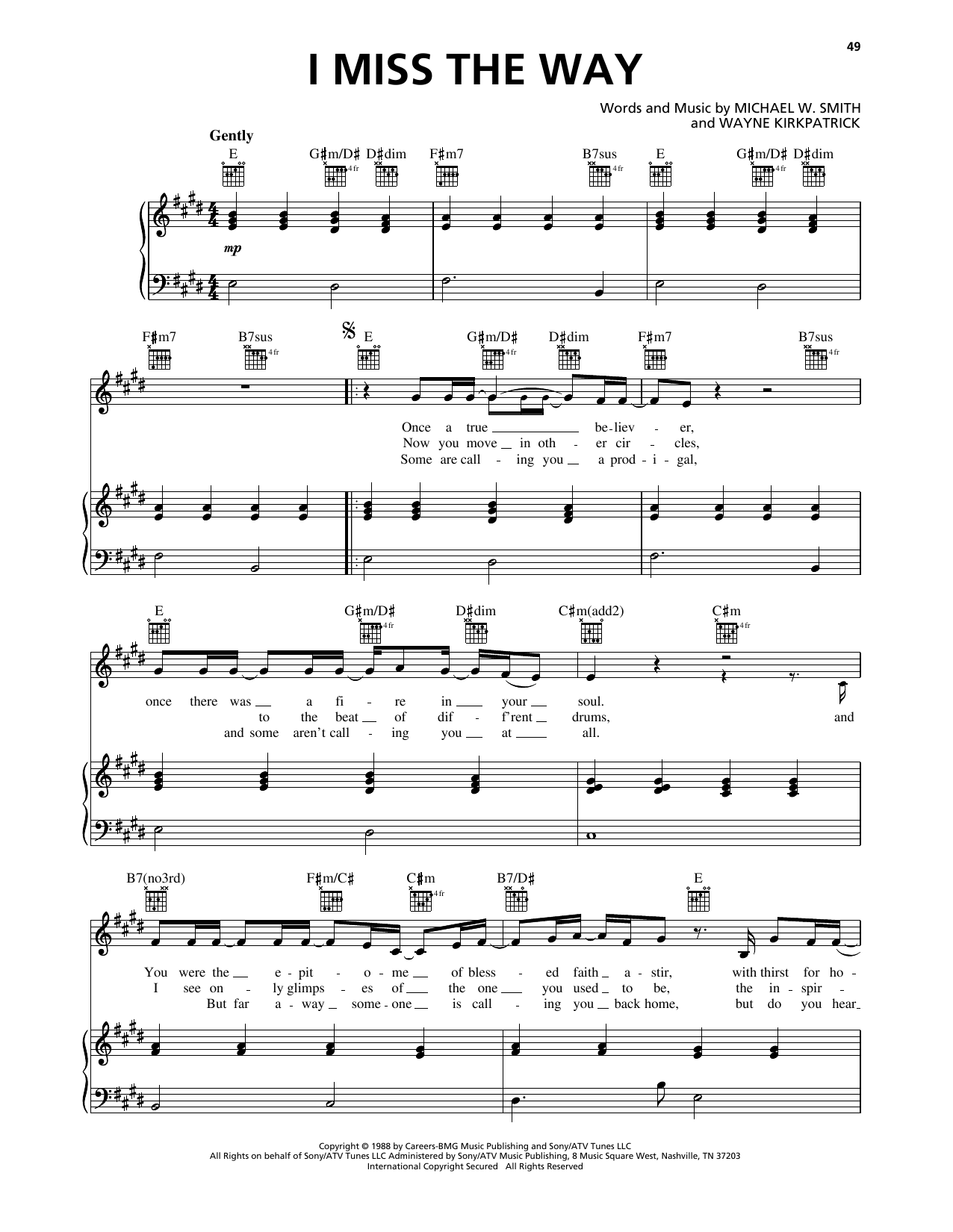 Download Michael W. Smith I Miss The Way Sheet Music and learn how to play Piano, Vocal & Guitar Chords (Right-Hand Melody) PDF digital score in minutes