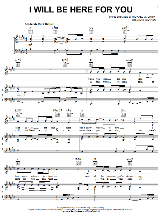 Download Michael W. Smith I Will Be Here For You Sheet Music and learn how to play Piano, Vocal & Guitar (Right-Hand Melody) PDF digital score in minutes