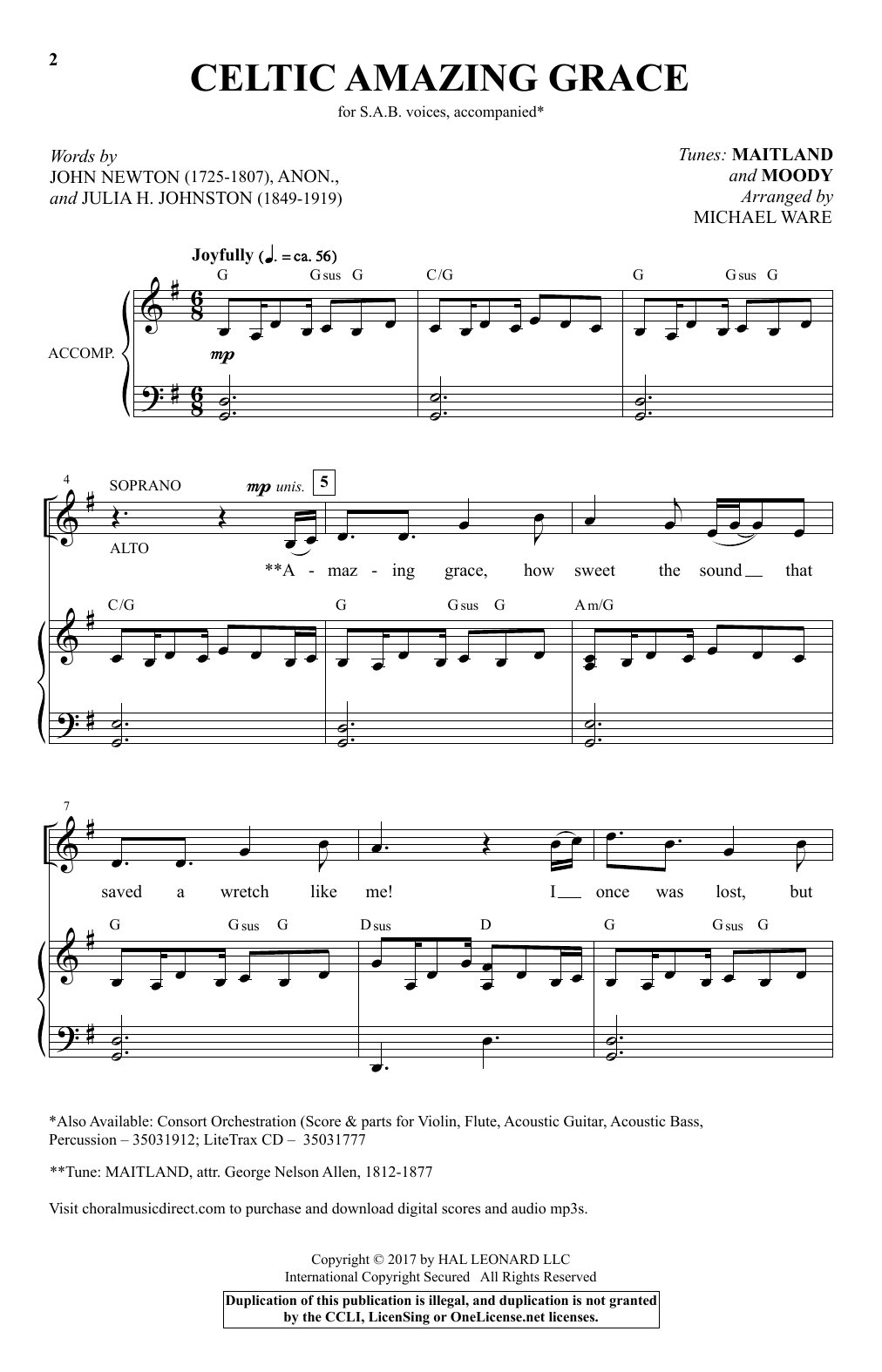 Download Michael Ware Celtic Amazing Grace Sheet Music and learn how to play SAB PDF digital score in minutes