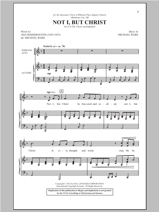 Download Michael Ware Not I, But Christ Sheet Music and learn how to play SATB PDF digital score in minutes