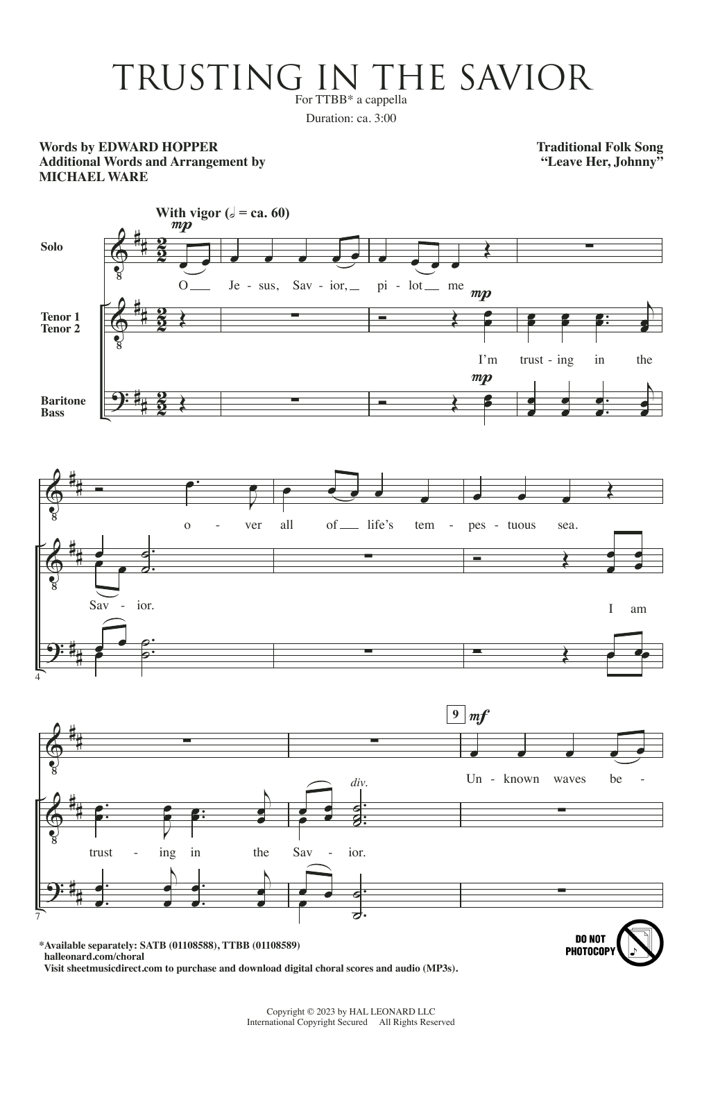 Download Michael Ware Trusting In The Savior Sheet Music and learn how to play SATB Choir PDF digital score in minutes