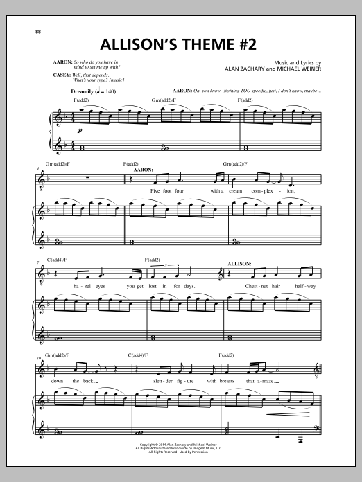 Download Michael Weiner Allison's Theme #2 Sheet Music and learn how to play Piano & Vocal PDF digital score in minutes