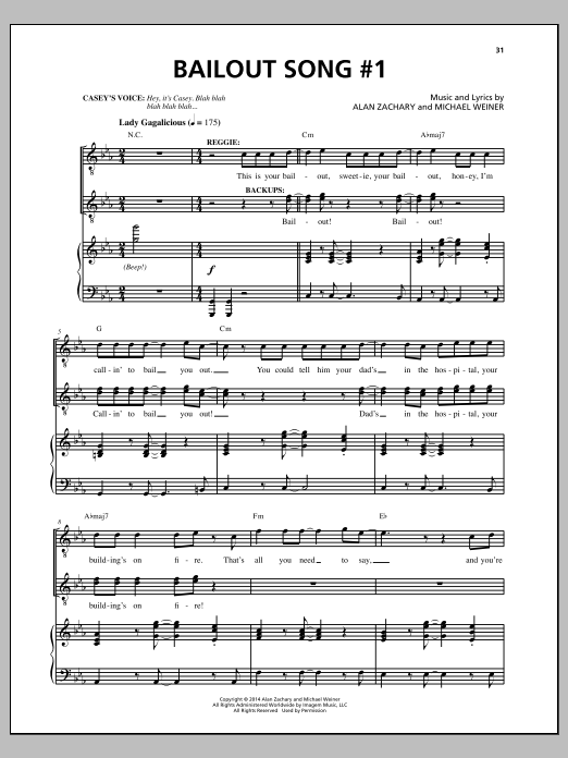 Download Michael Weiner Bailout Song #1 Sheet Music and learn how to play Piano & Vocal PDF digital score in minutes