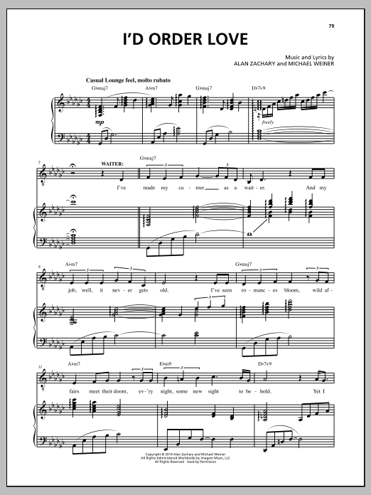 Download Michael Weiner I'd Order Love Sheet Music and learn how to play Piano & Vocal PDF digital score in minutes