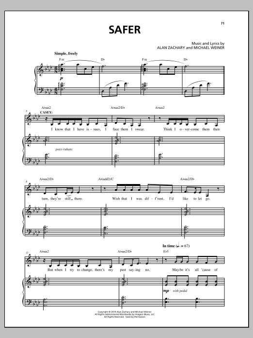 Download Michael Weiner Safer Sheet Music and learn how to play Piano & Vocal PDF digital score in minutes