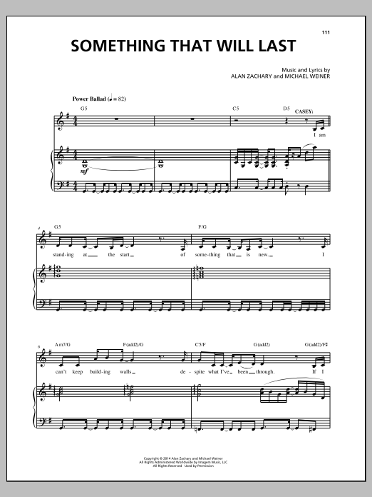 Download Michael Weiner Something That Will Last Sheet Music and learn how to play Piano & Vocal PDF digital score in minutes