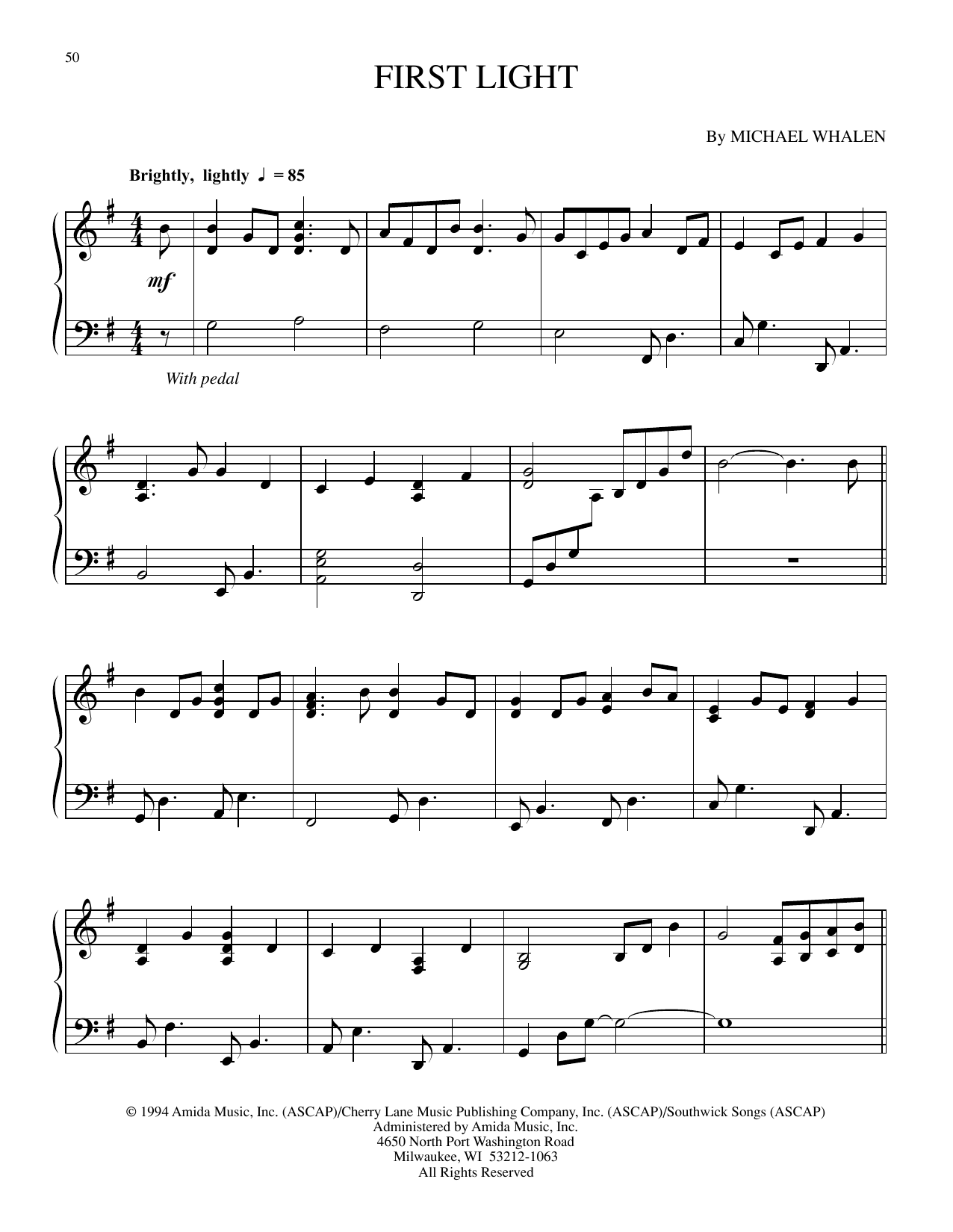 Download Michael Whalen First Light Sheet Music and learn how to play Piano Solo PDF digital score in minutes