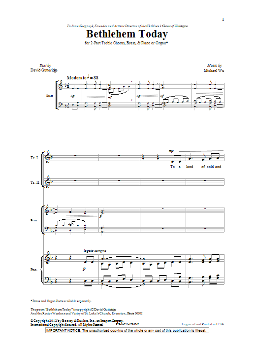 Download Michael Wu Bethlehem Today Sheet Music and learn how to play 2-Part Choir PDF digital score in minutes