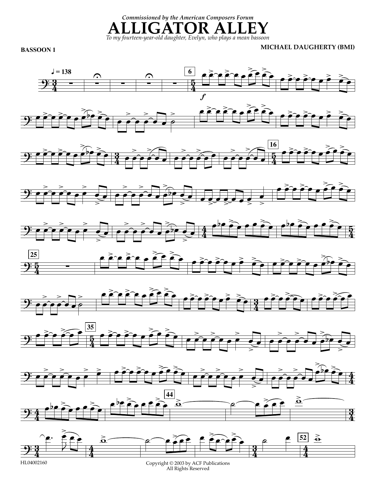 Download Michael Daugherty Alligator Alley - Bassoon 1 Sheet Music and learn how to play Concert Band PDF digital score in minutes